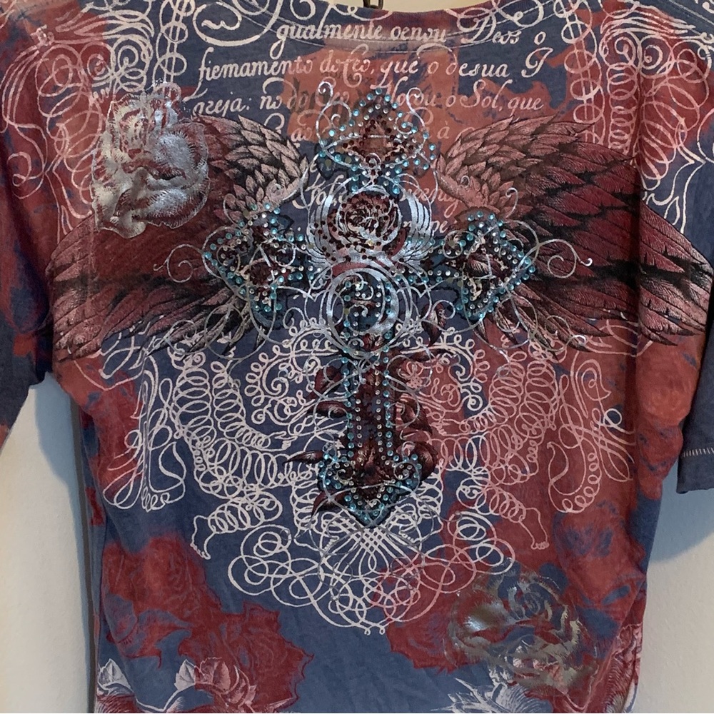 Sinful by Affliction Rhinestone and Rose Top - Picture 7 of 10
